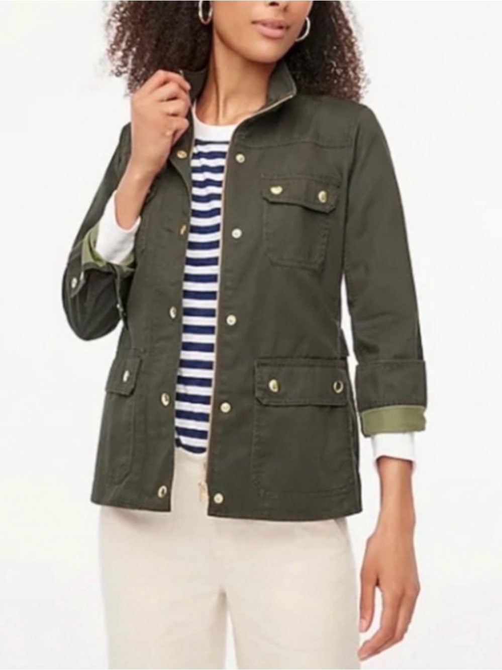 J. Crew $139 Olive Green Zip Up & Snap Utility Jacket Coat Size XL